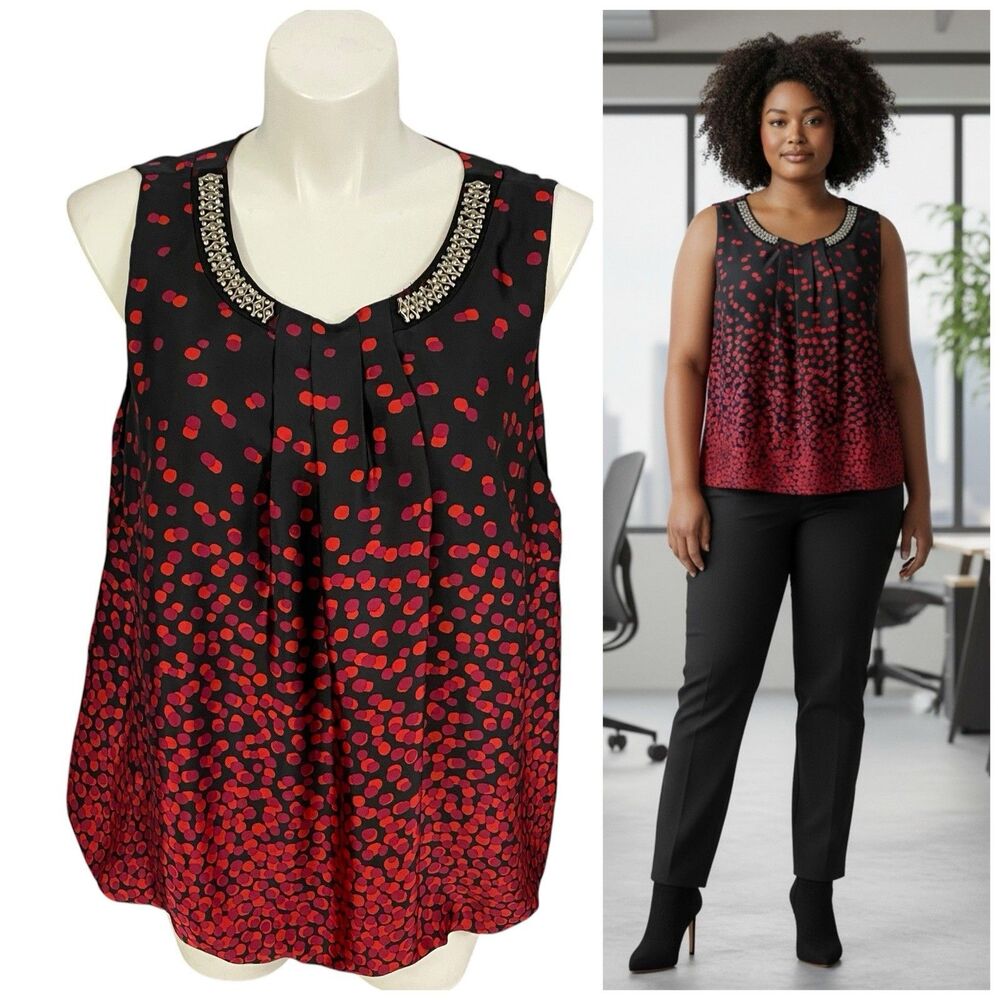 Alyx Sleeveless Top Womens Sz 3X Blouse Beaded Red Work Office Corpcore Church